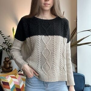 Vince - Two-Tone Cable Knit Sweater - Black & Oatmeal Yak Wool Blend